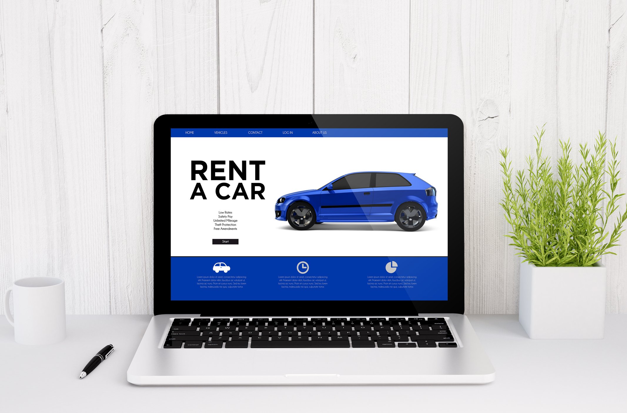 Laptop with car rental website open 