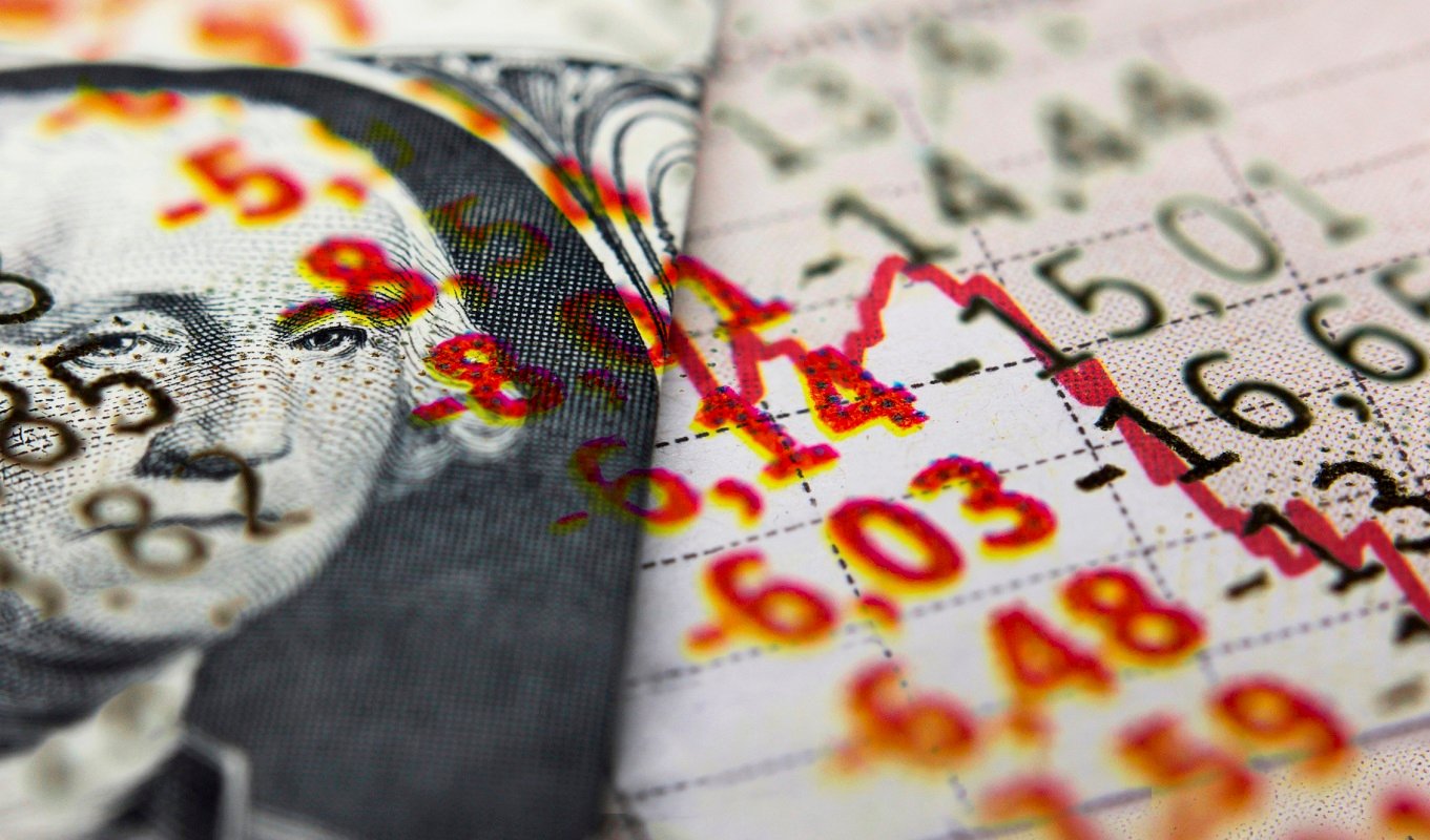 Market crash dollar bill falling market