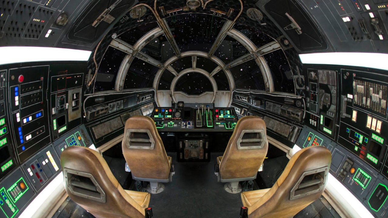 An empty cabin on the Millennium Falcon: Smugglers Run ride at Disney's Hollywood Studios