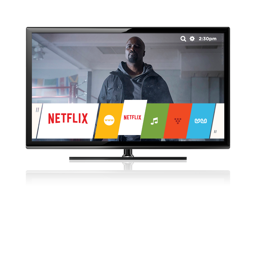 A TV showing the Netflix show "Luke Cage"