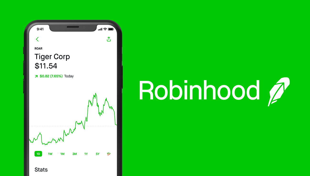 The Robinhood logo and a screenshot of a stock chart