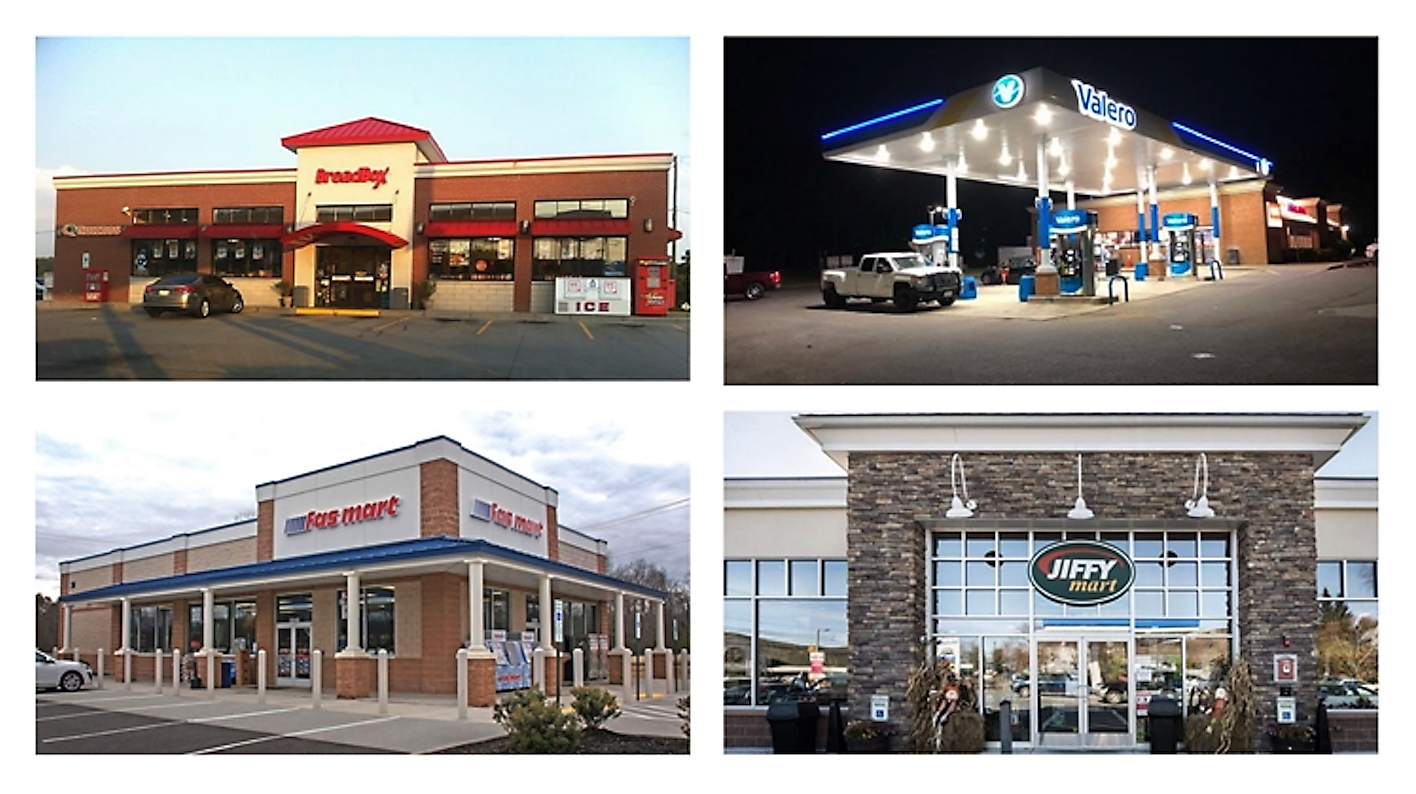 four images of various convenience store storefronts owned and operated by GPM Investments are combined into one image.
