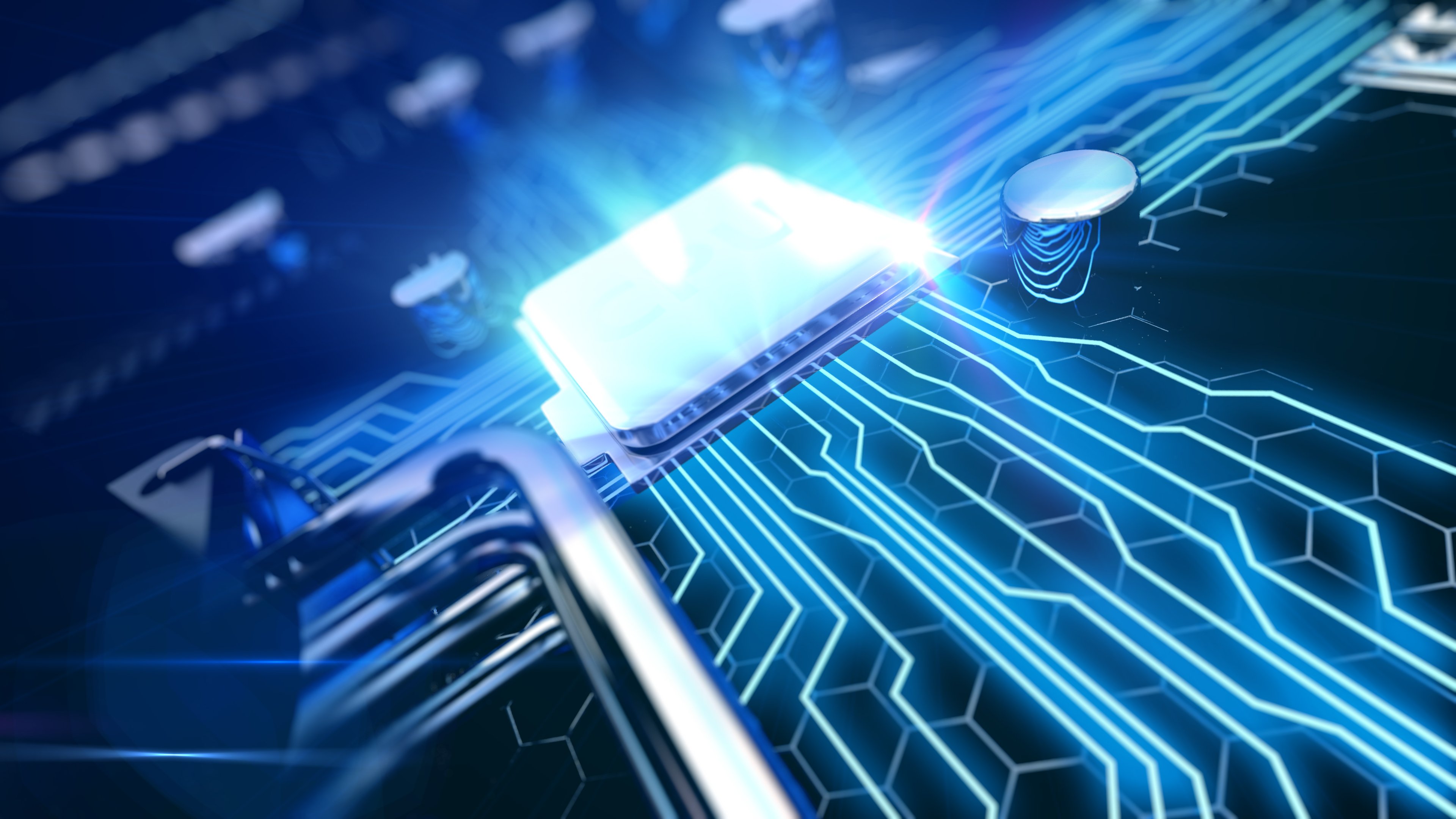 An illustration of a chip on a circuit board.