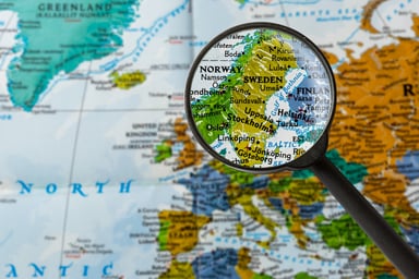 Map of Sweden under a magnifying glass