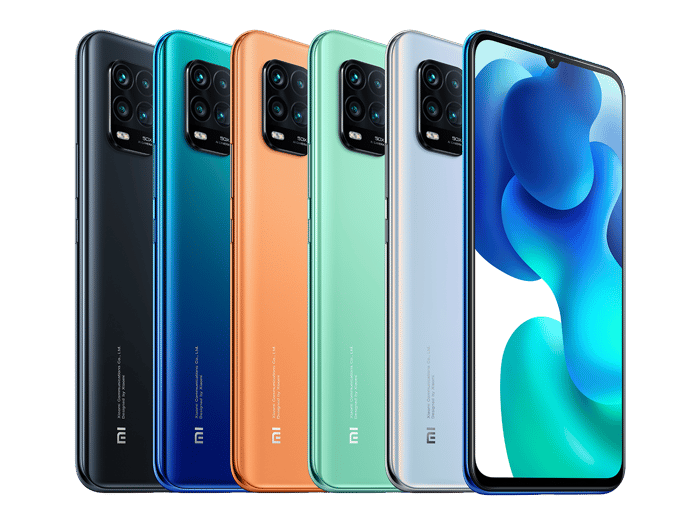 Six Xiaomi new 5G Lite phones in different colors.