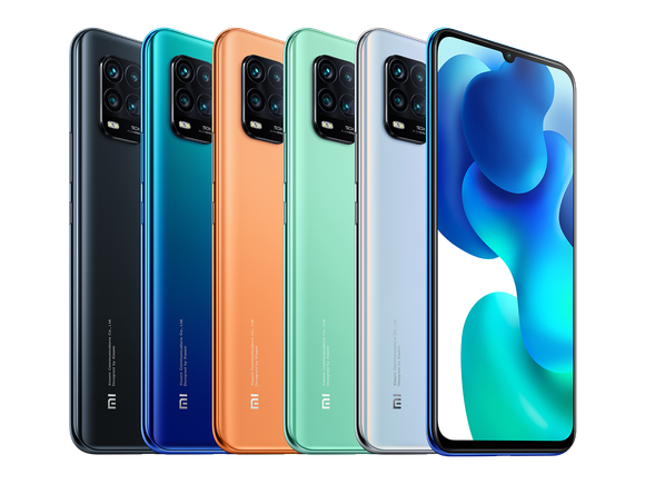 Six Xiaomi new 5G Lite phones in different colors.