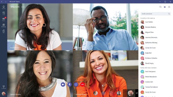 Four people on a Microsoft Teams video call.