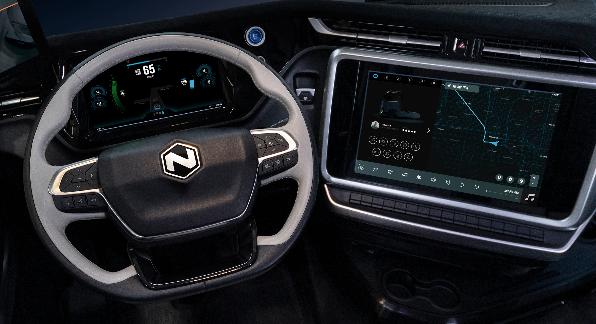 The Nikola Tre cockpit.