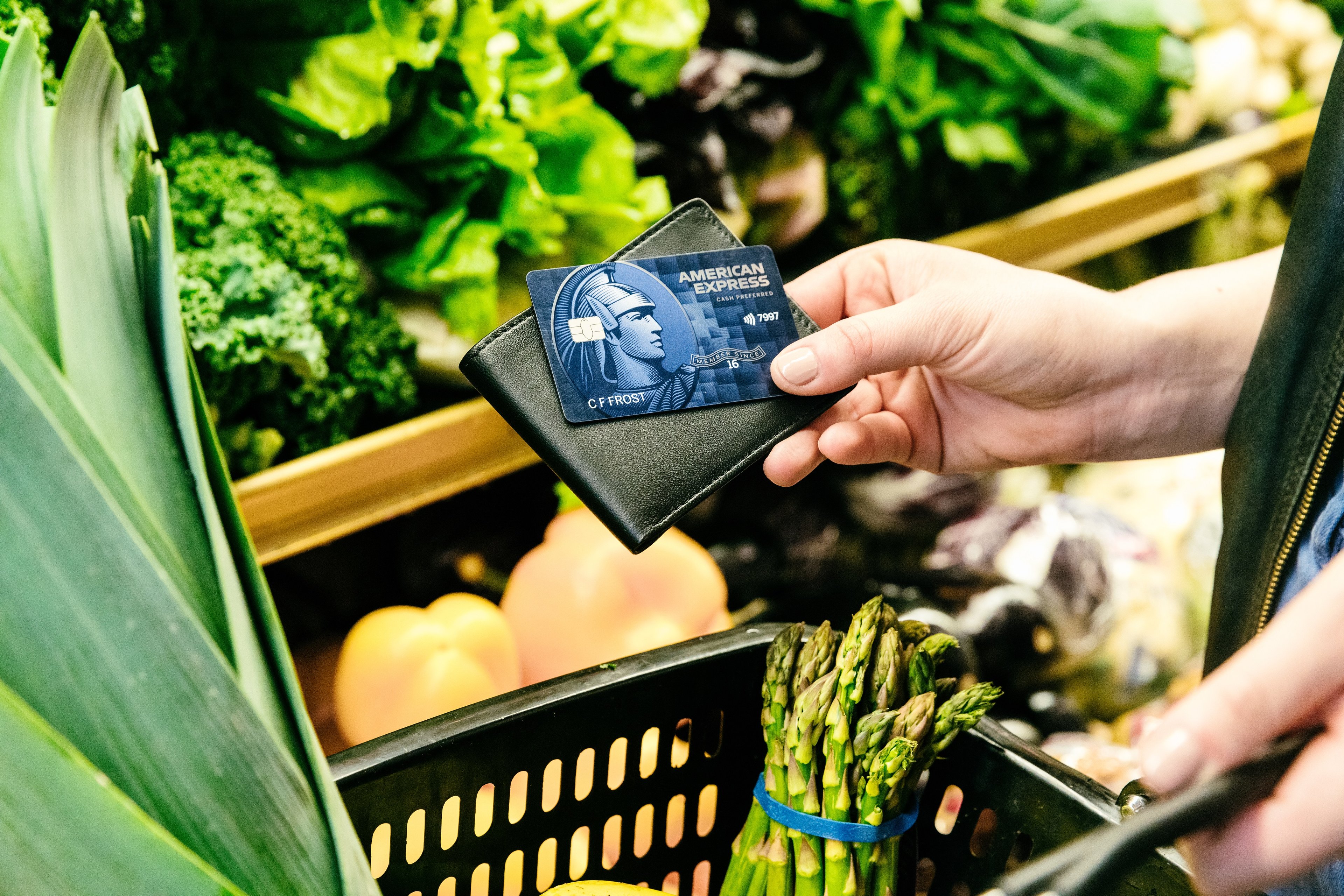 Customer using an American Express Blue Card.