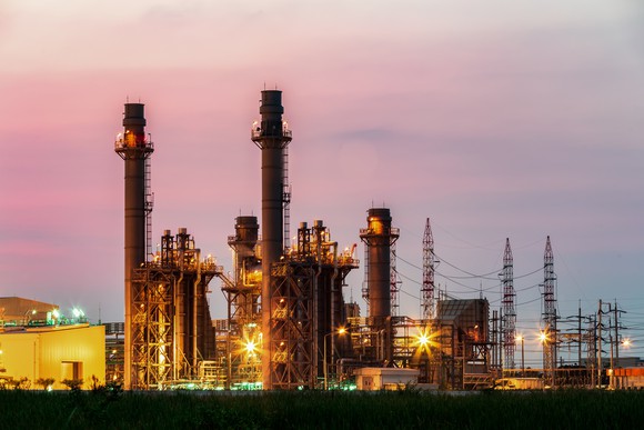 power generation plant at sunset