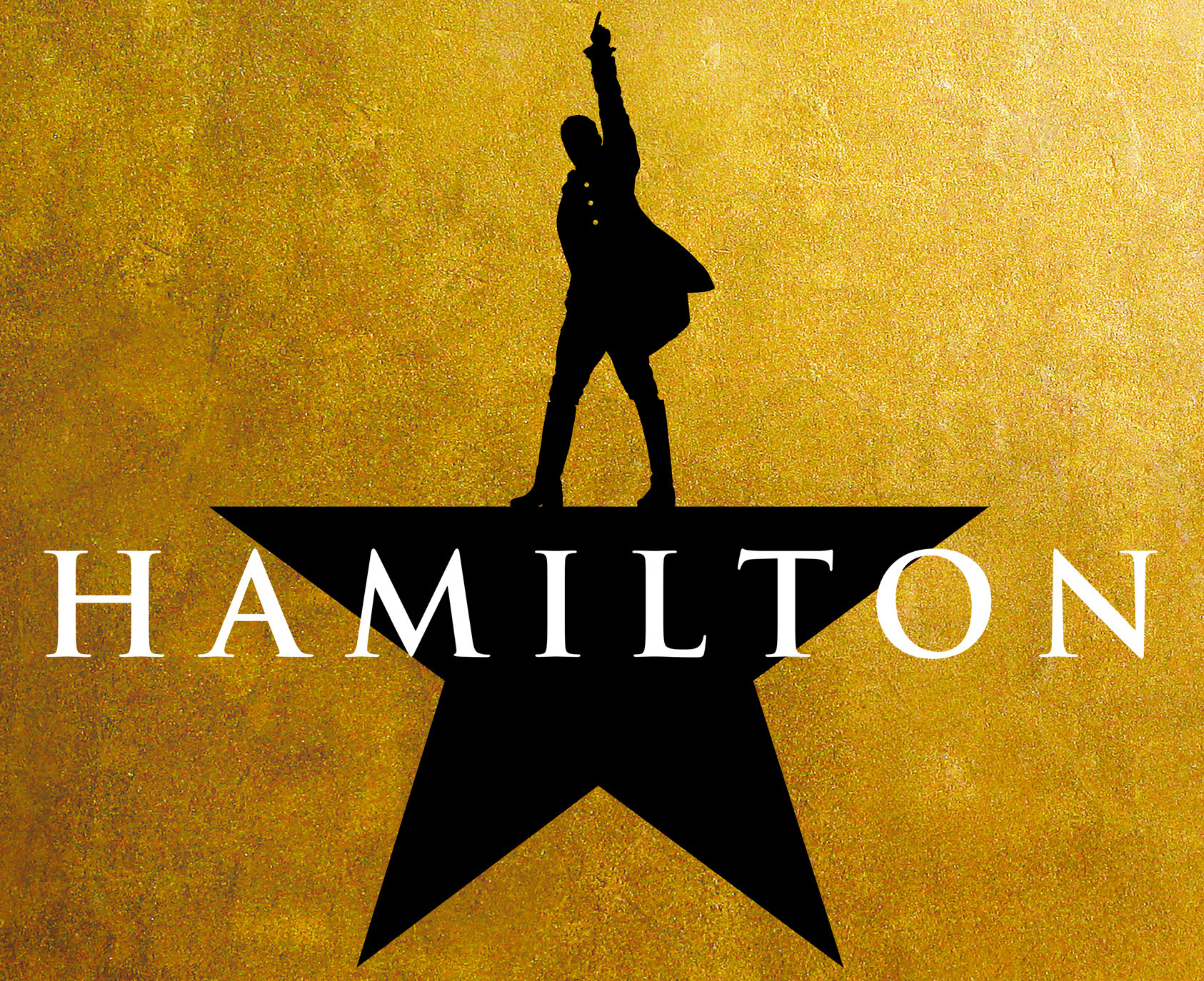 Hamilton logo - the silhouette of a man standing atop a star behind the word Hamilton.
