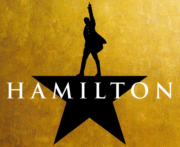 Hamilton logo - the silhouette of a man standing atop a star behind the word Hamilton.