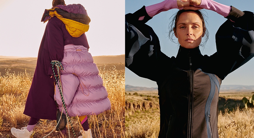 Two women wearing fashionable looking clothing from Lululemon.