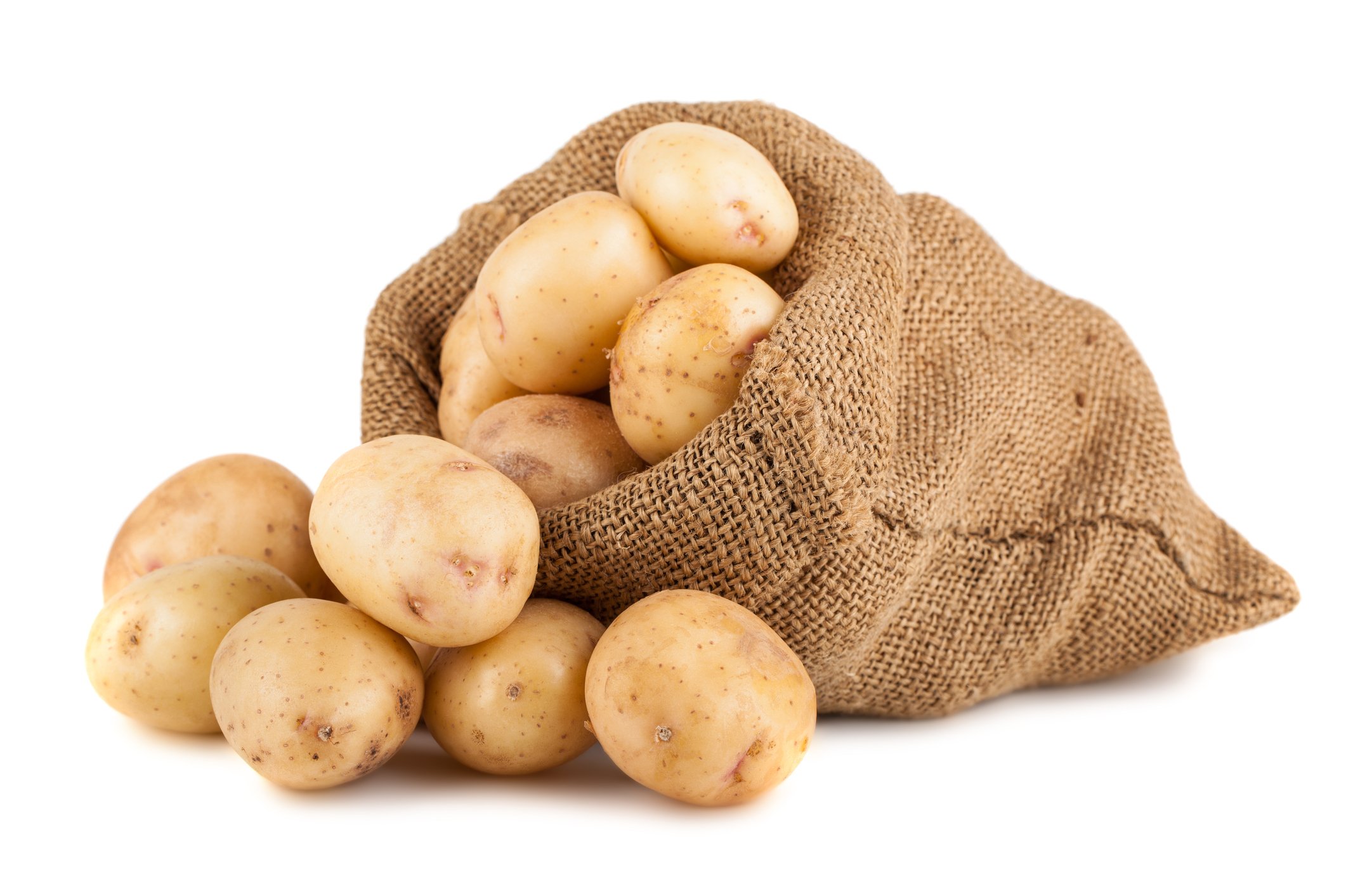 A sack of potatoes with potatoes sitting next to it