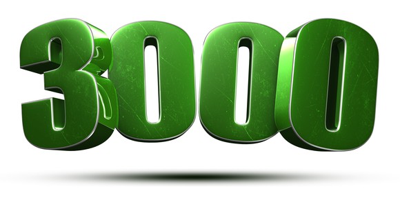 The number 3000 in green block lettering.