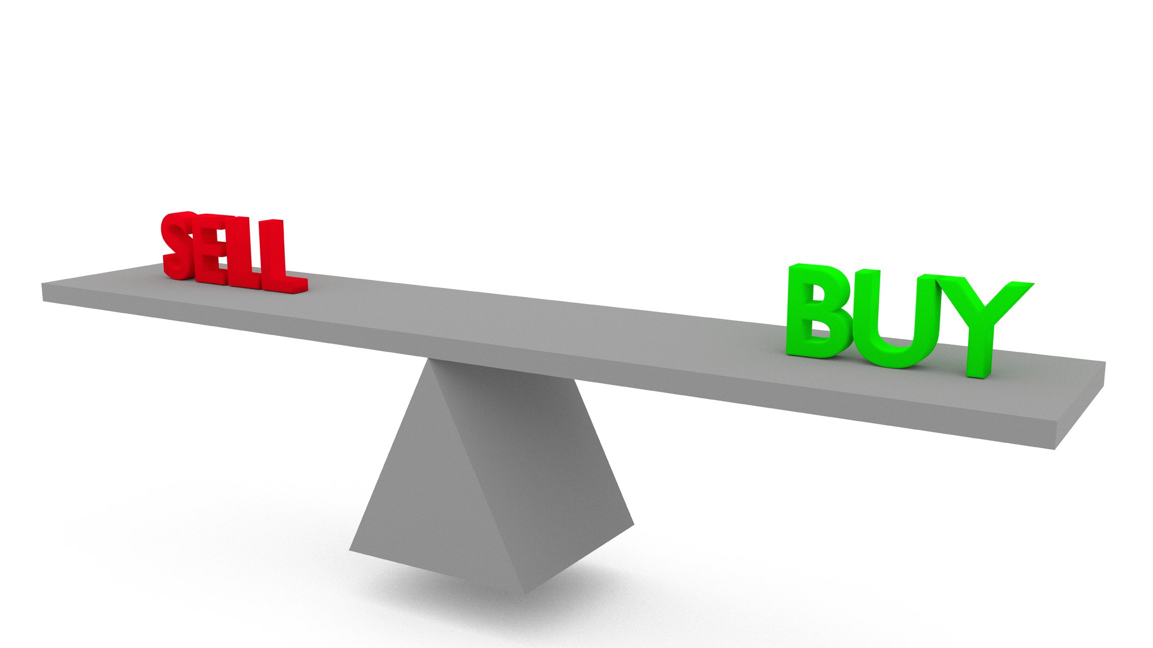 Words SELL and BUY on a seesaw