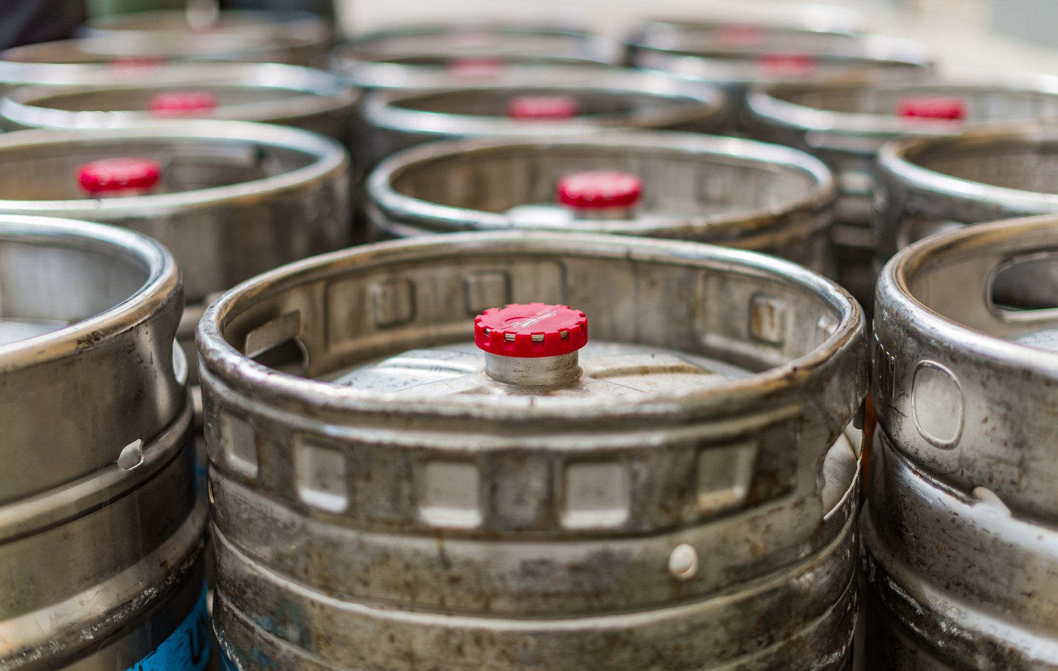 kegs of beer lined up