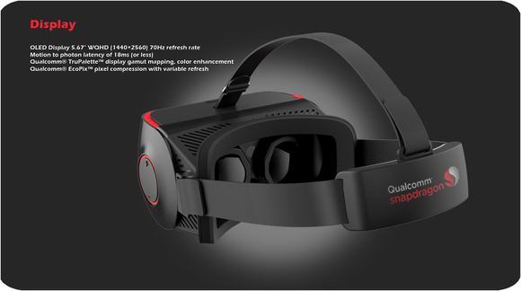 Qualcomm virtual reality headset in black and red.