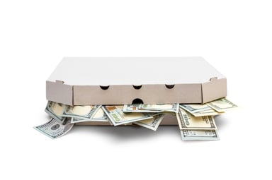 money stuffed in a pizza box