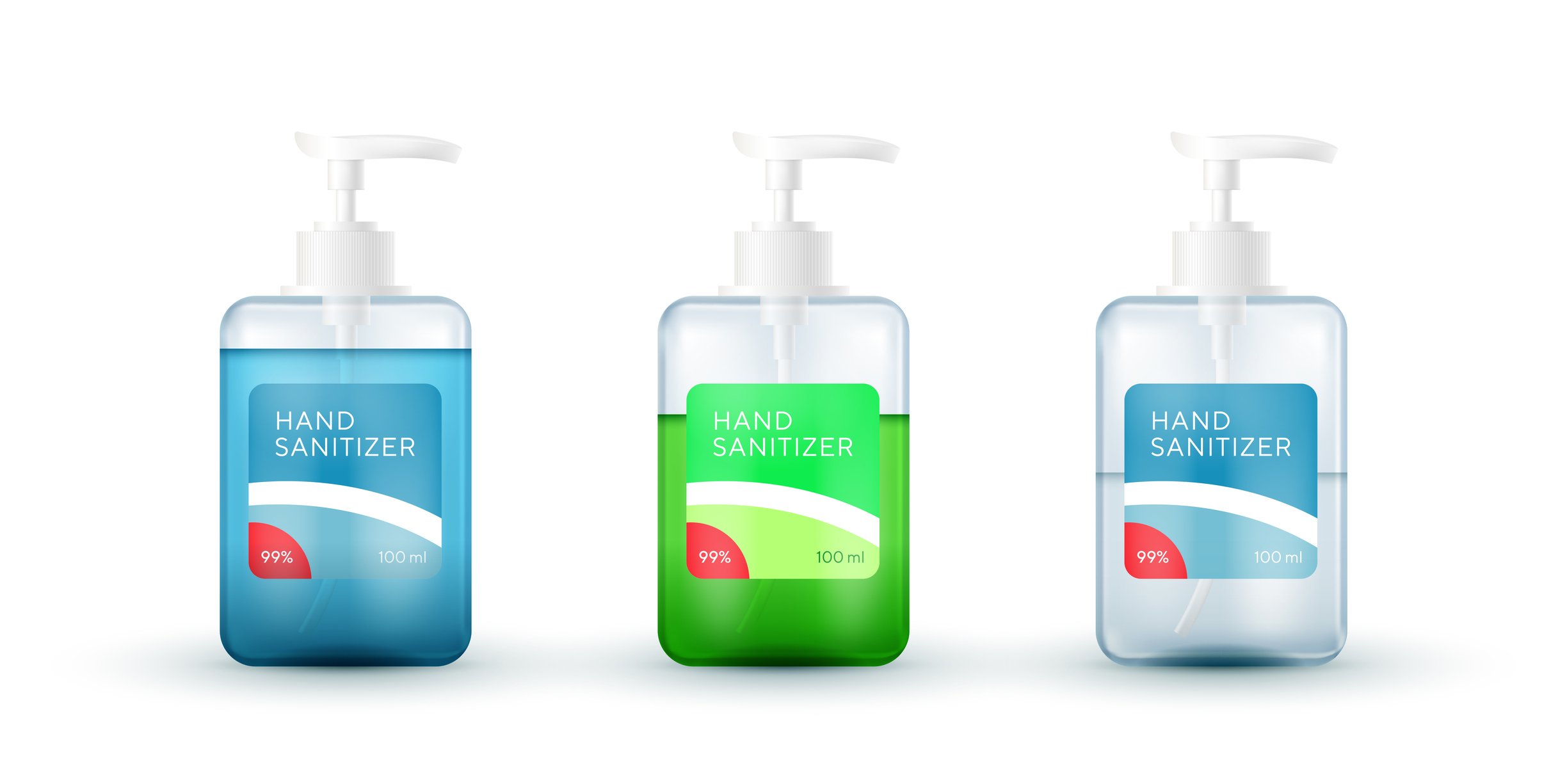 Three bottles of hand sanitizer.