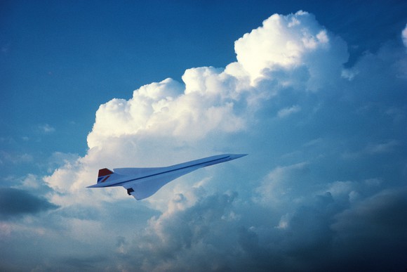 A supersonic plane in flight.