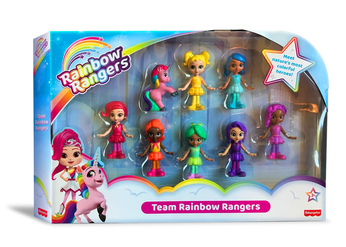 A box of Rainbow Rangers toys.