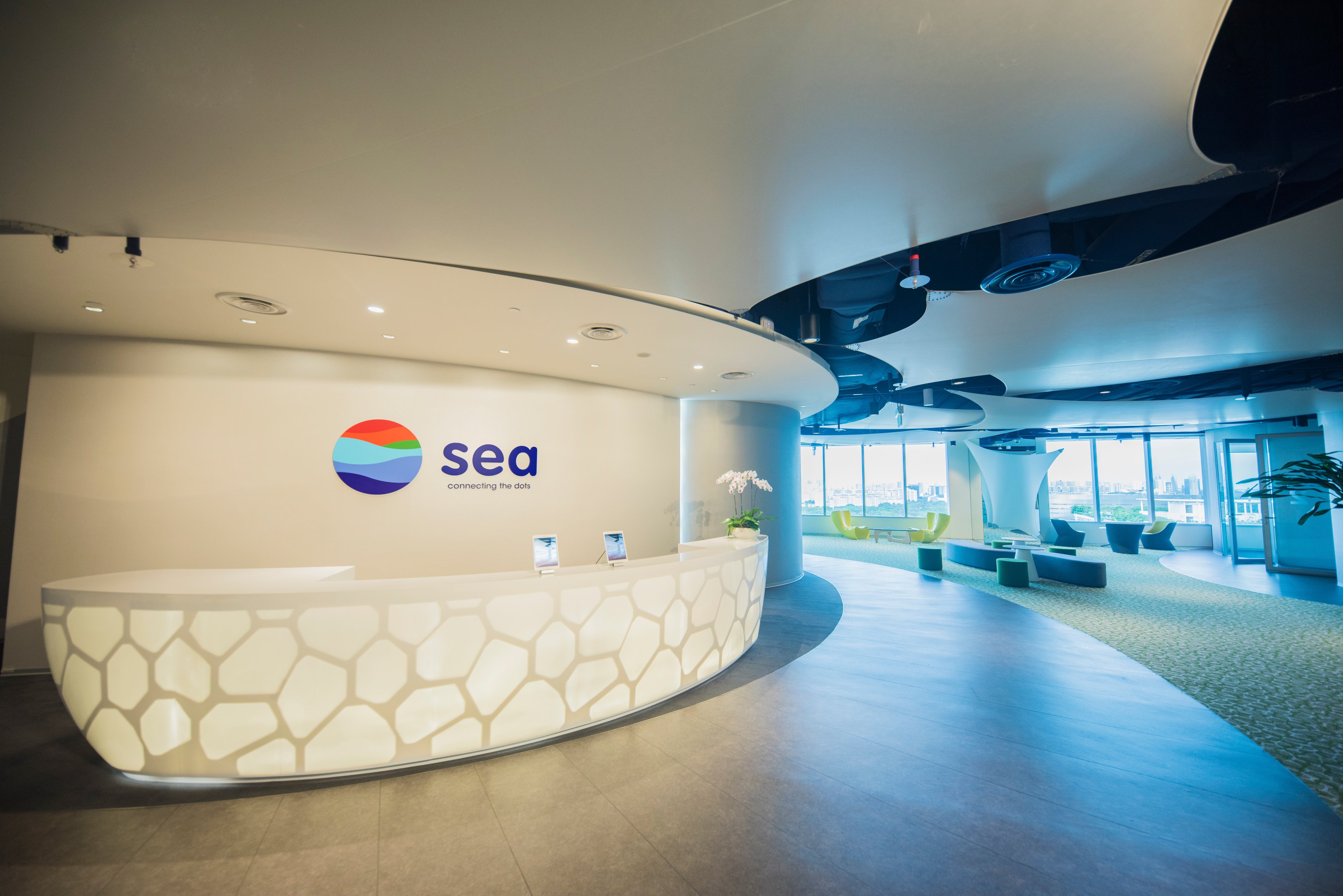 The reception desk at the Sea Limited office