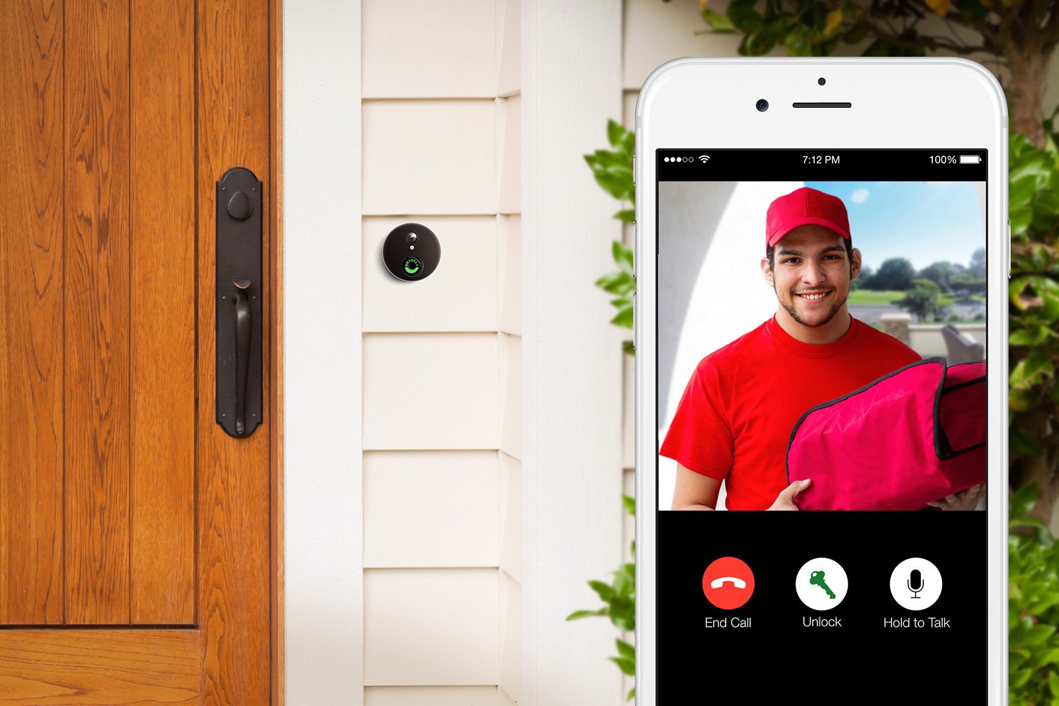 Using Alarm.com's video doorbell and app to see a delivery driver