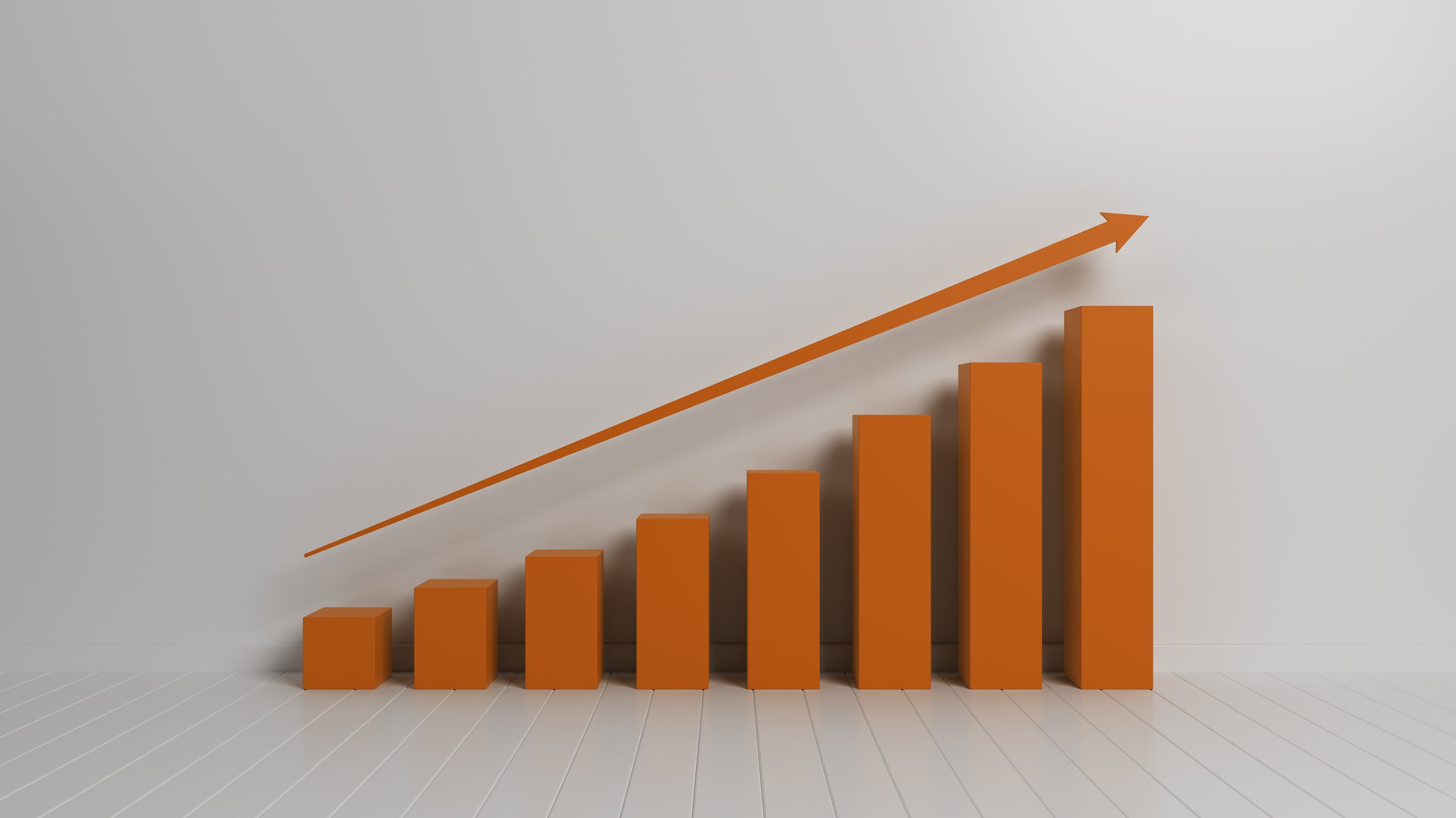 An orange ascending bar chart.