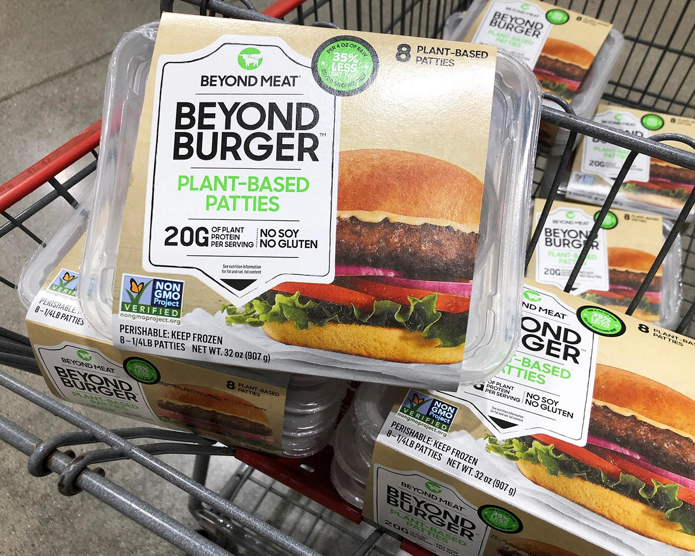 Beyond Burger packages in a shopping cart.