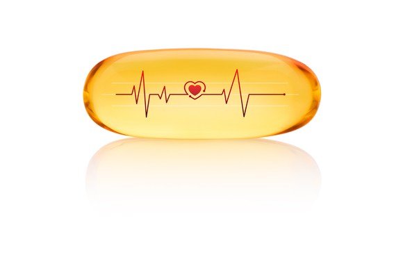 Fish oil pill with heart wave and tiny heart printed on it