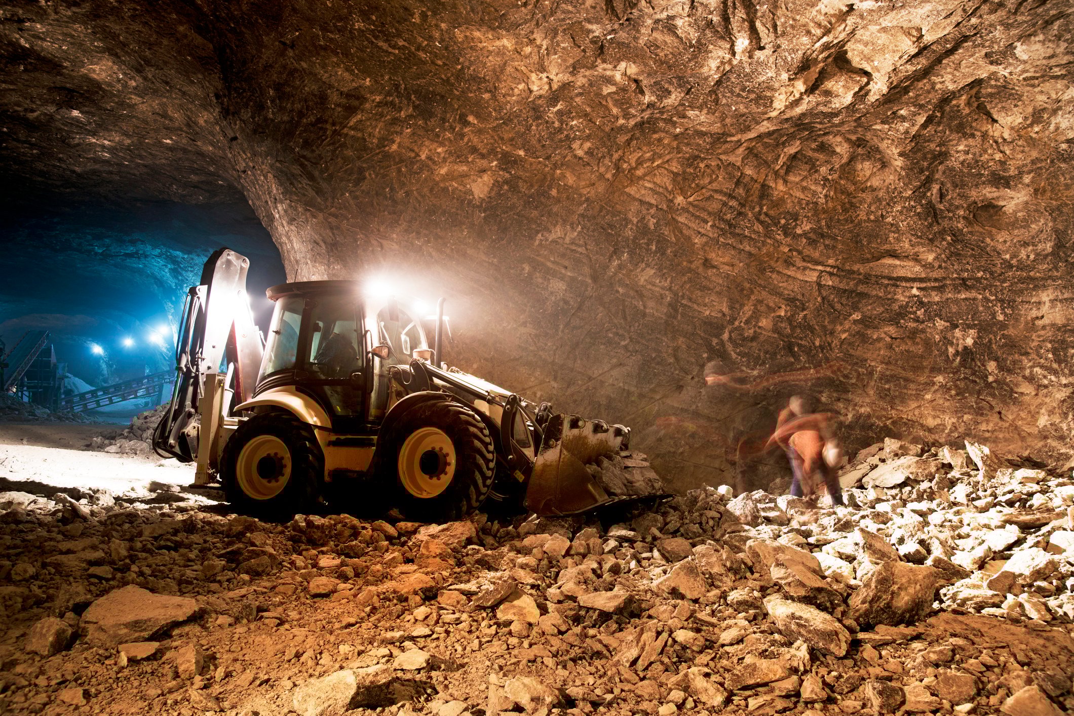 An excavator operating in a gold mine. 