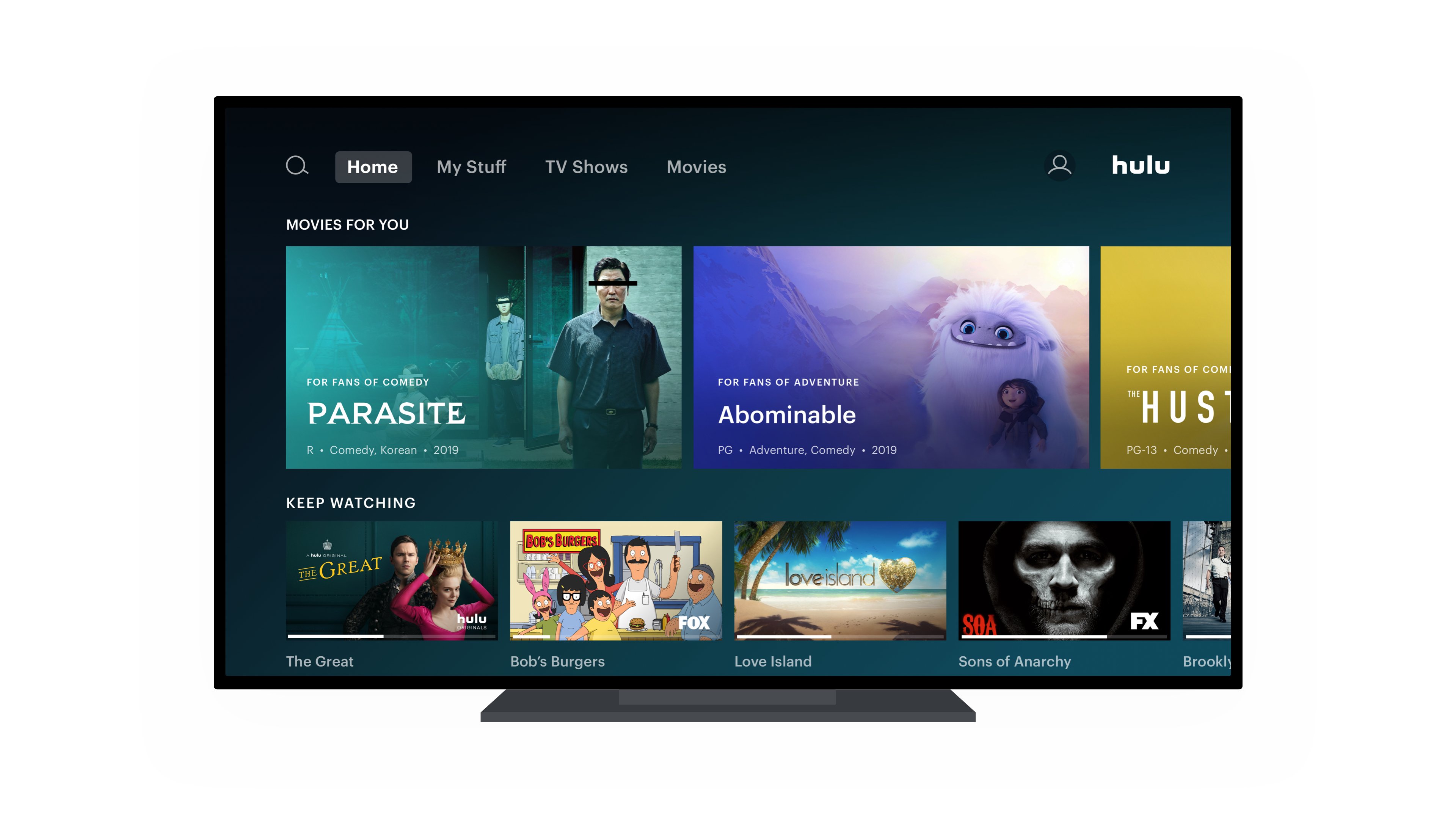 The Hulu menu interface