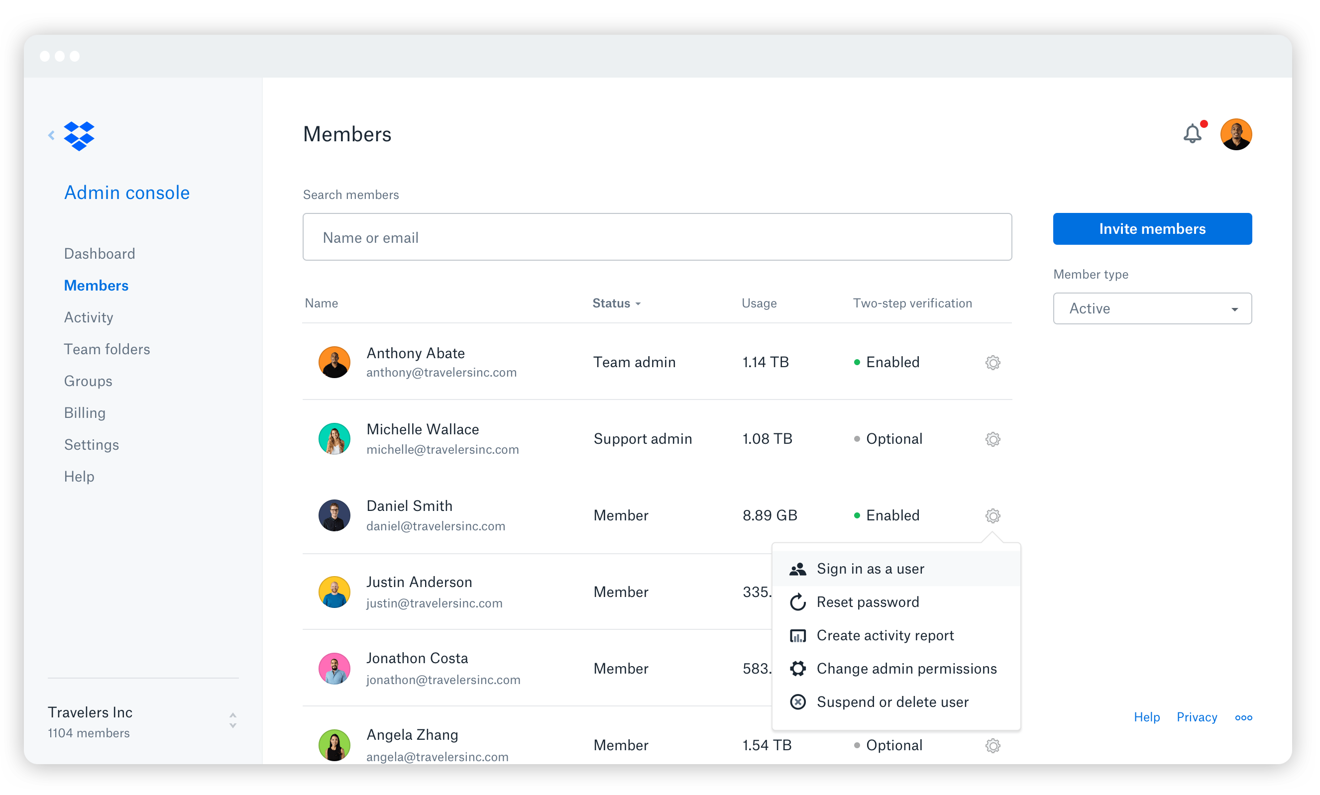 Screenshot of Dropbox app interface