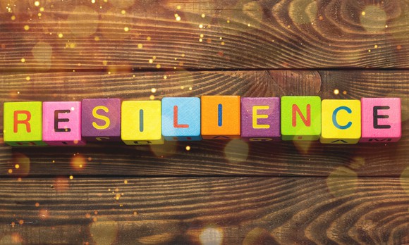 Colored blocks that spell out the word resilience.