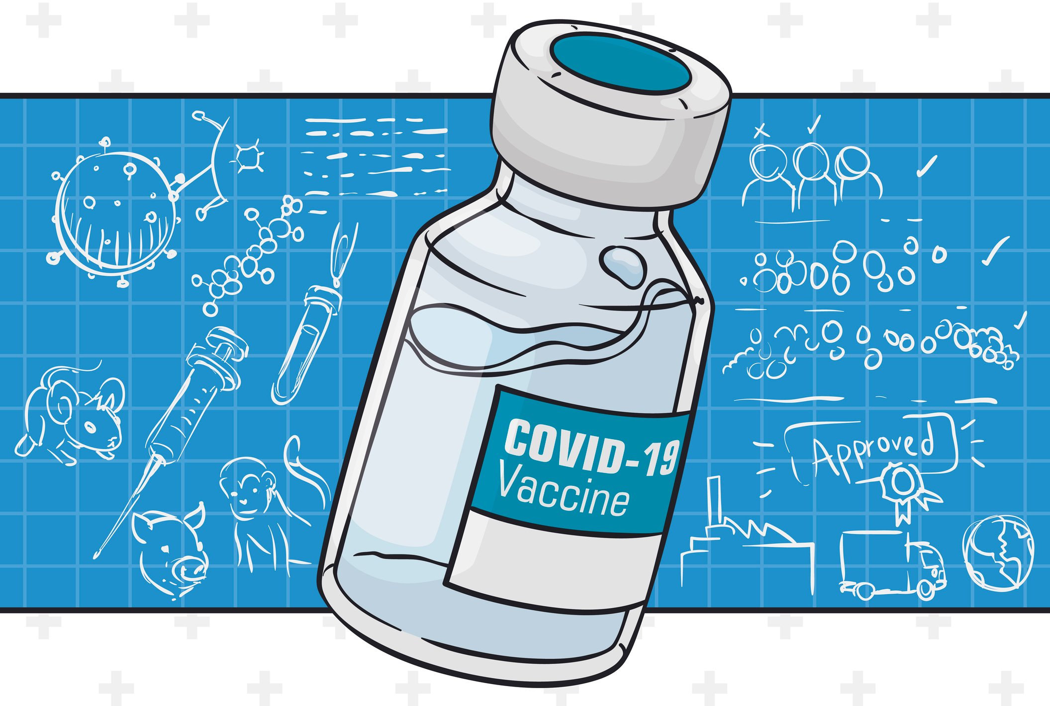 Illustration of COVID-19 vaccine vial. 