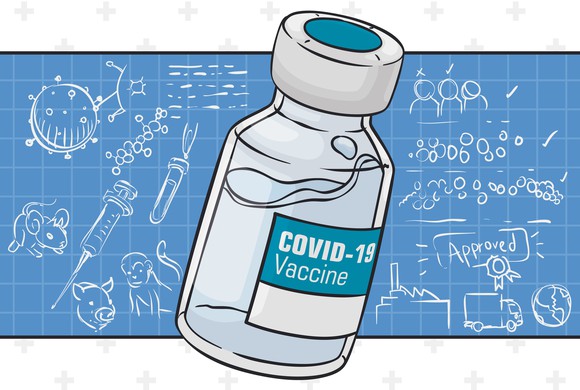 Illustration of COVID-19 vaccine vial. 