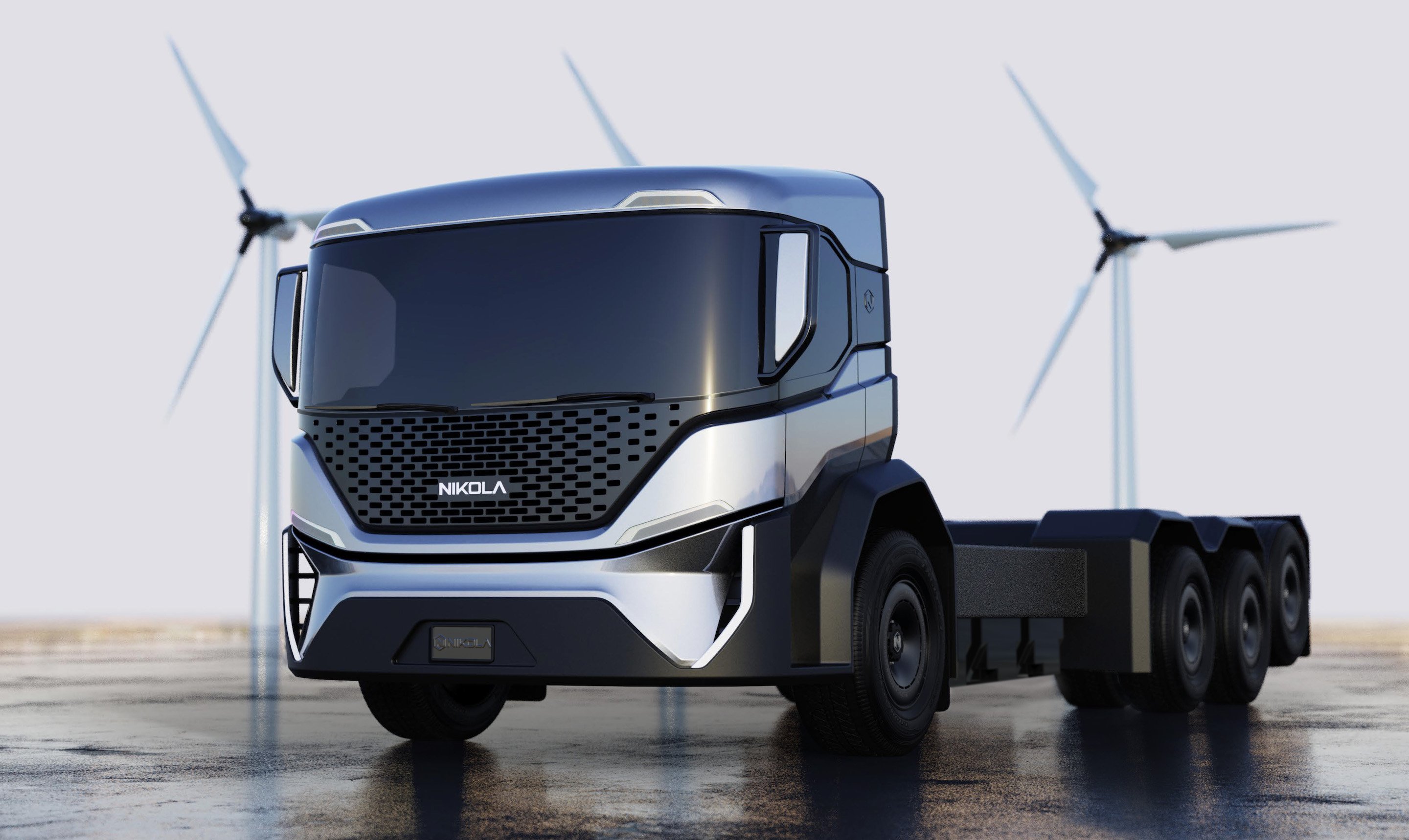 A Nikola Tre "chassis cab," a battery-electric heavy truck. 