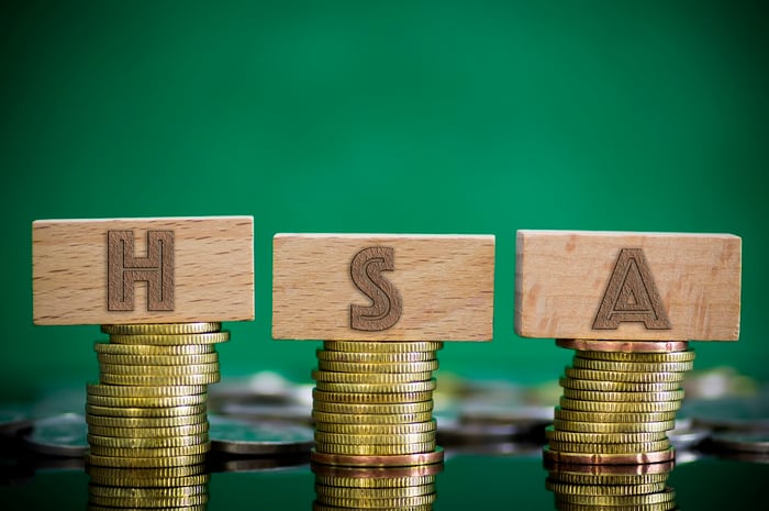 Piles of coins with letter blocks on top reading HSA.