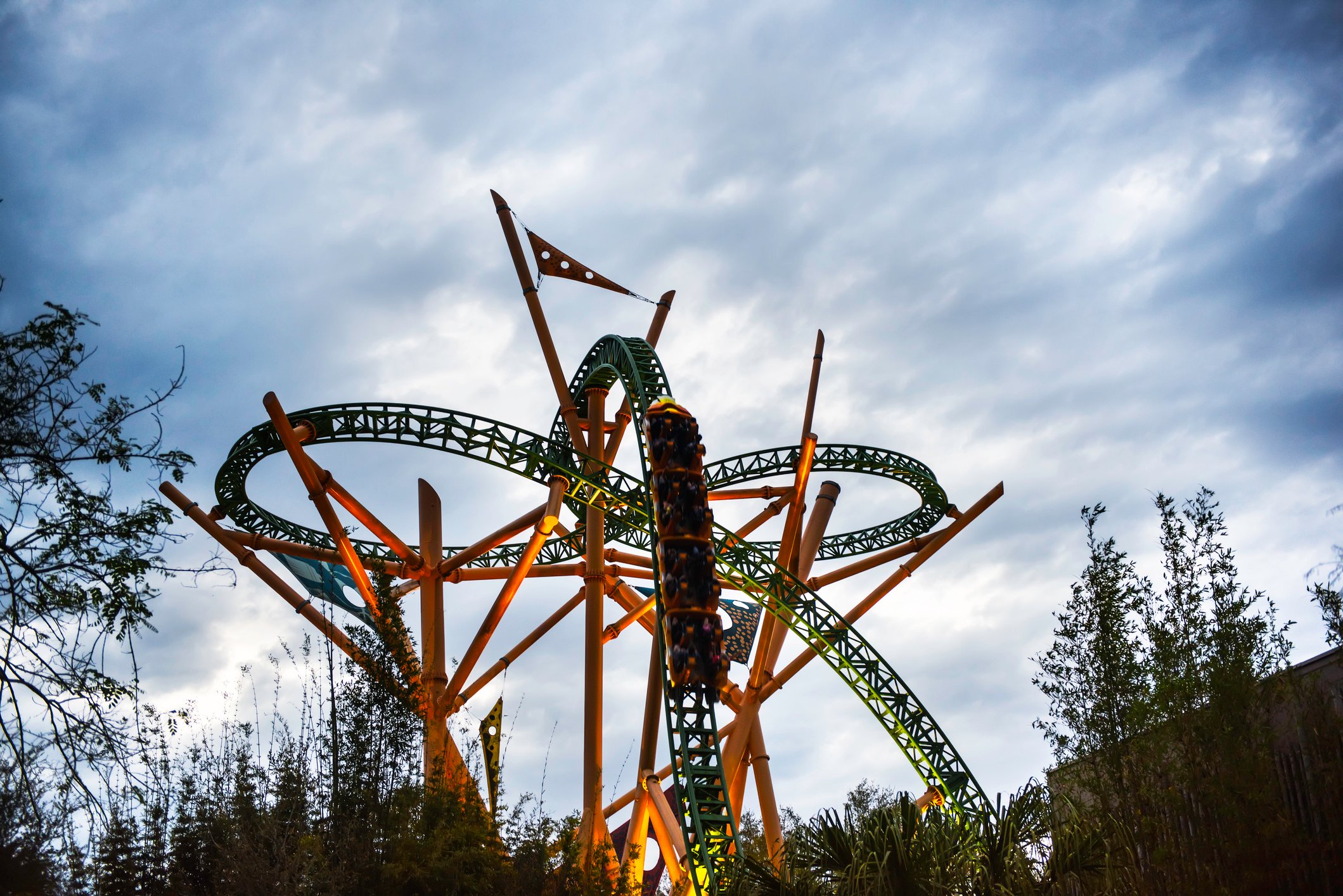 A roller coaster at a theme park.