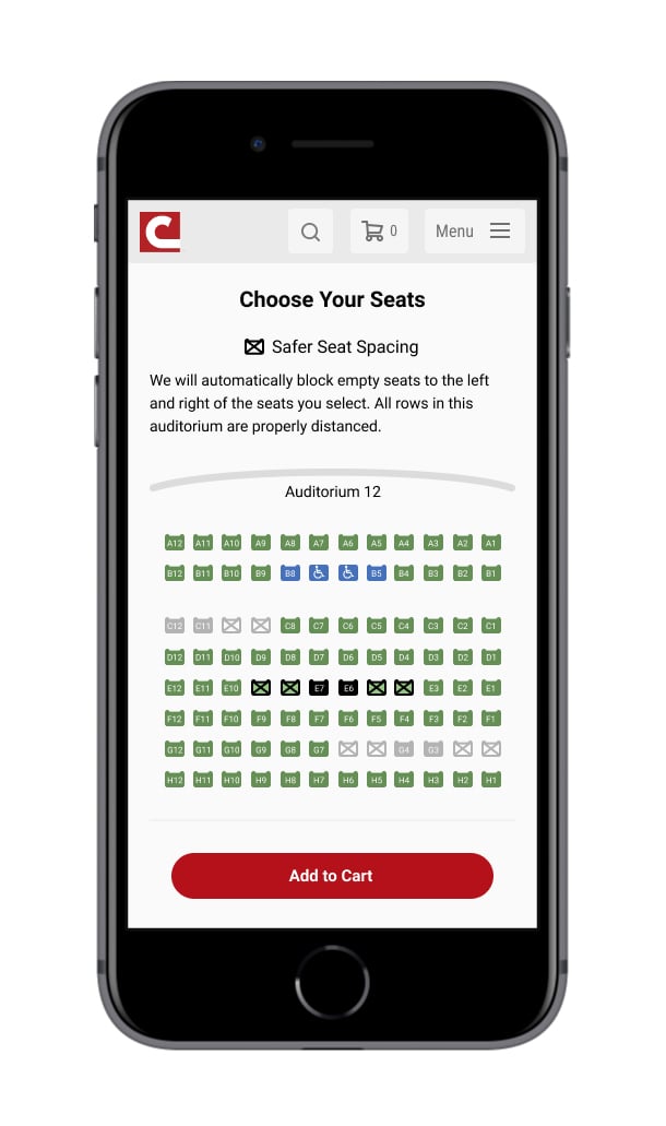 Cinemark ticketing app with seat blocking