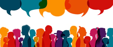 crowd of talking people