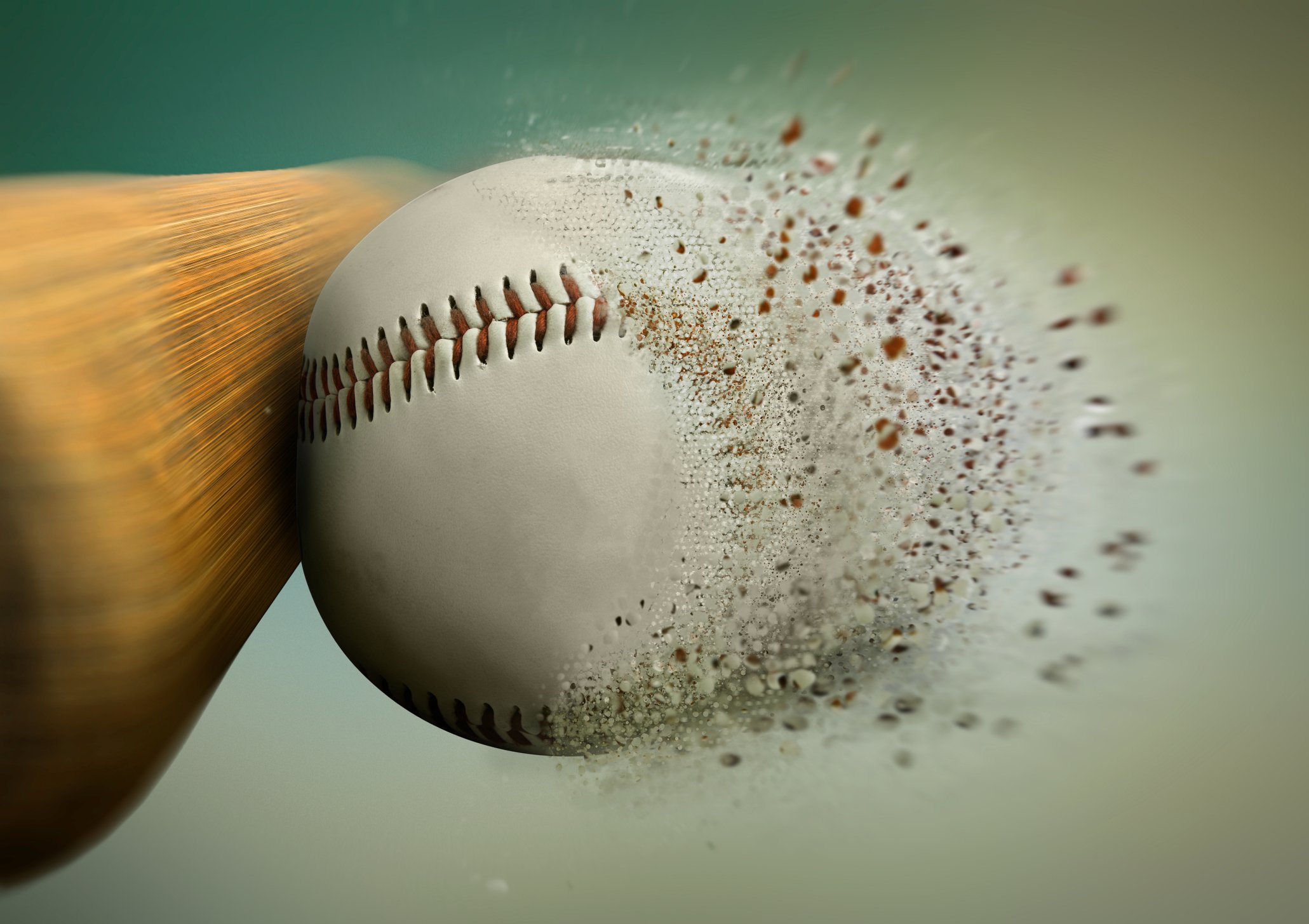 Baseball bat crushing a baseball