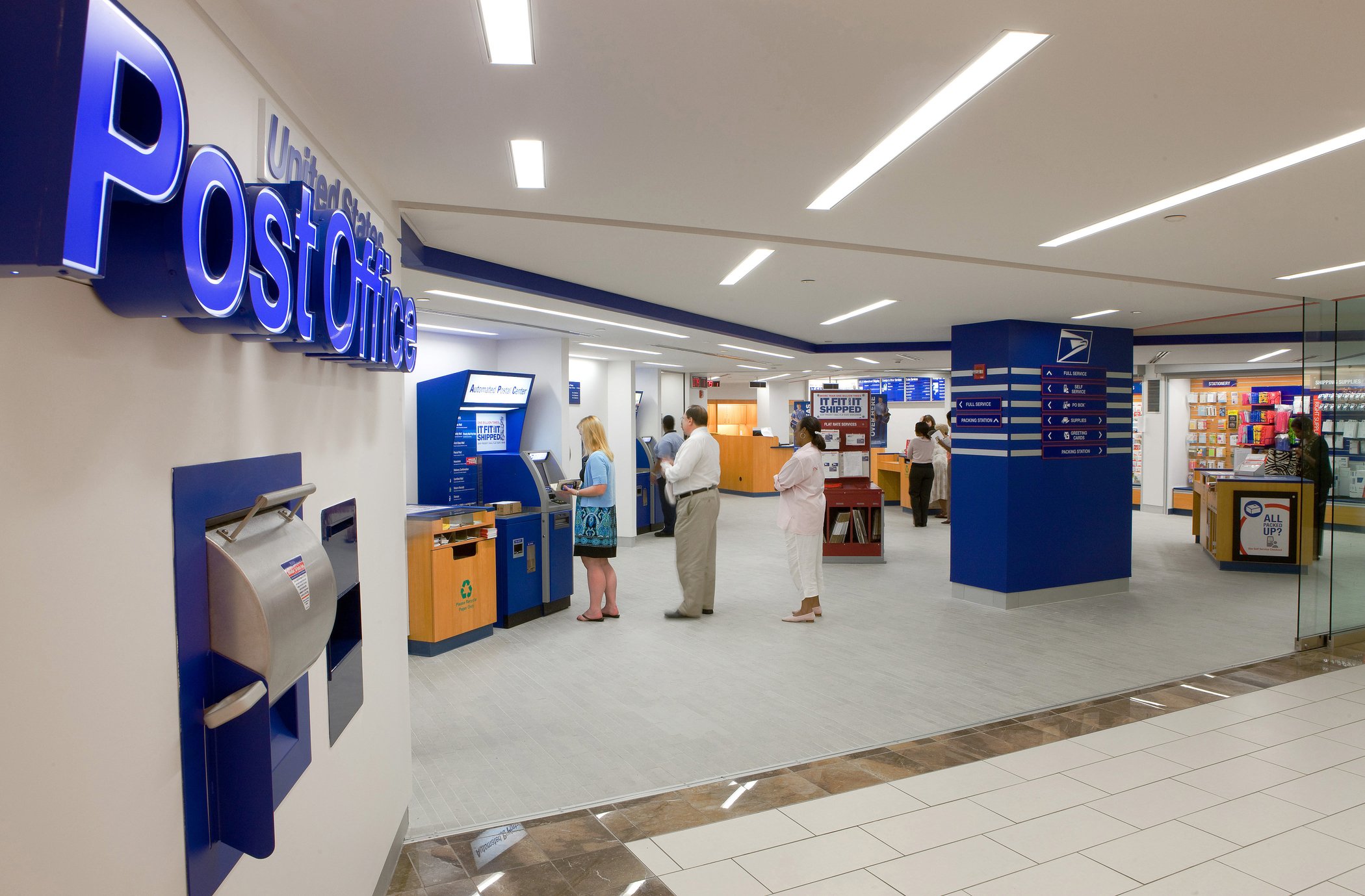 The lobby of a U.S. post office.