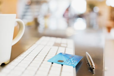 Bank card on PC keyboard