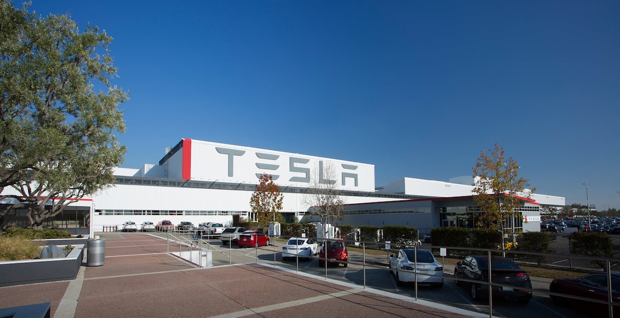 Exterior of a Tesla factory