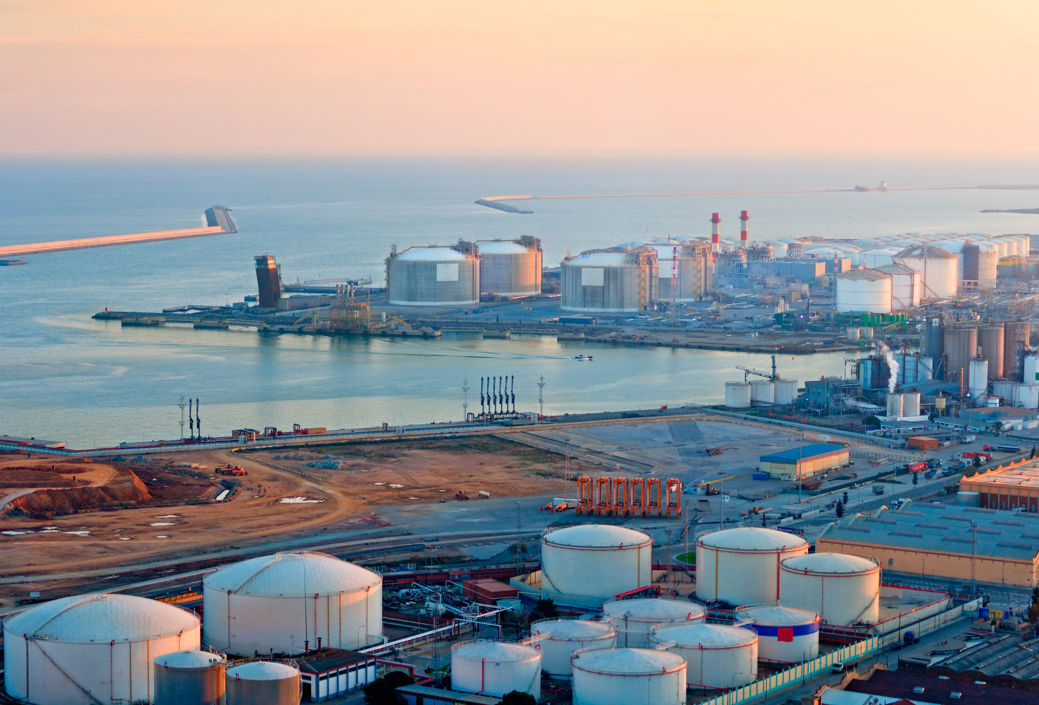 LNG Tanks at Sunset