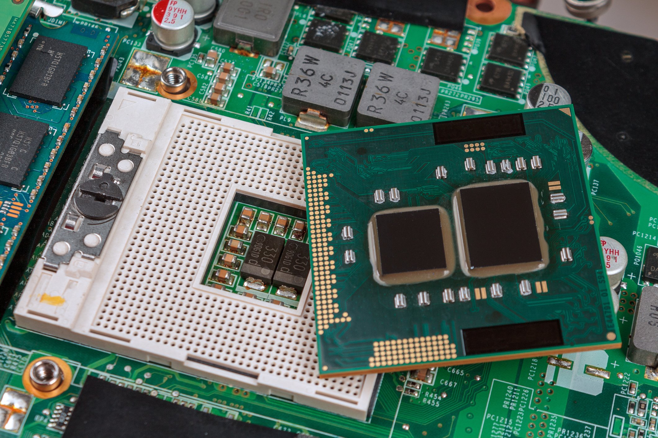 CPUs embedded in a section of a motherboard. 