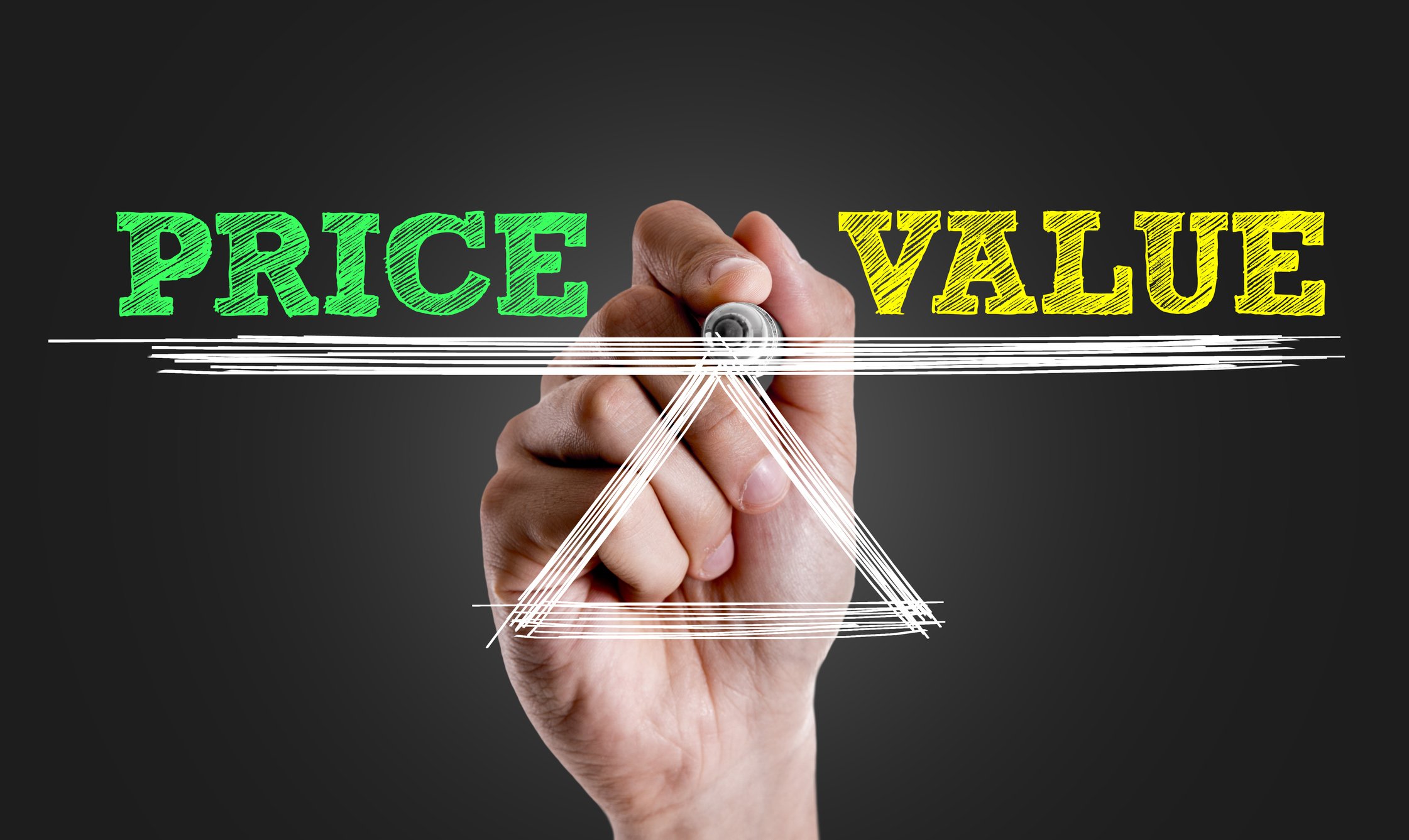 Hand drawing scale balancing the words Price and Value