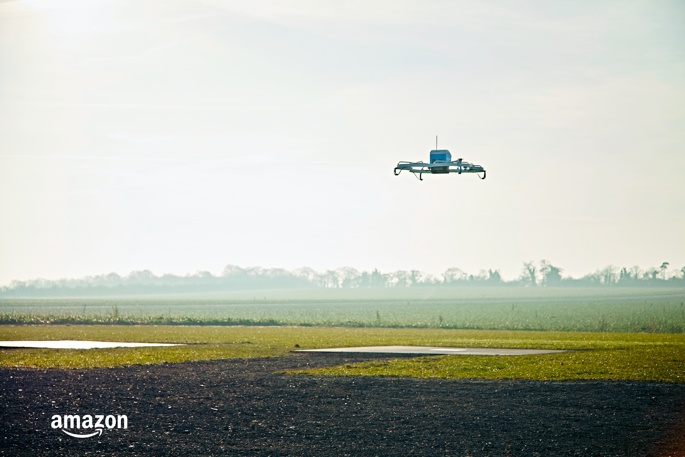 An Amazon Prime Air drone in flight.